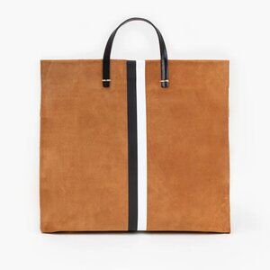 Clare V. Simple Tote in Camel Suede w/ Stripes